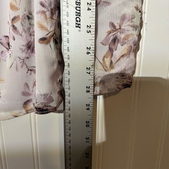 Rose + Olive Boho Floral Chiffon Blouse 1X Sheer Tie Neck Romantic Cottagecore - Picture 5 of 8